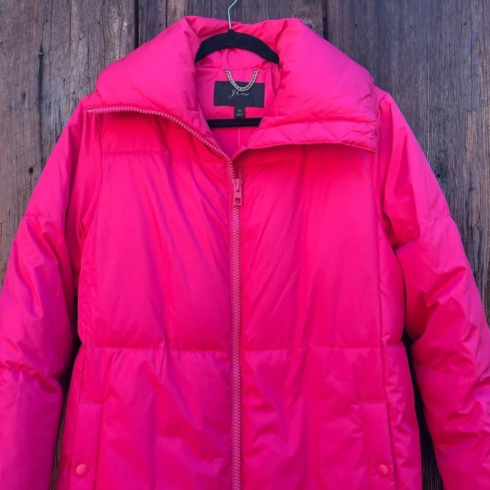 J. Crew Coral Puffer Long Coat w/Belt & Zip-up Front Size XS